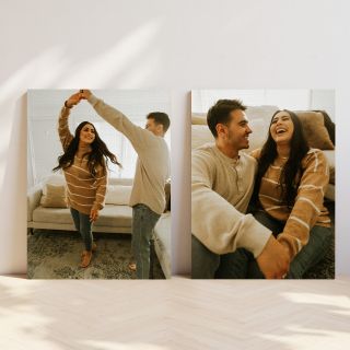 Couple canvas prints showing playful and joyful moments at home.