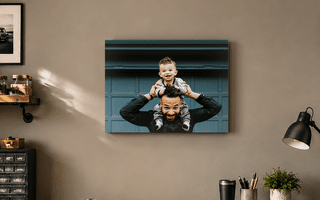 custom canvas print displayed in a modern home workshop